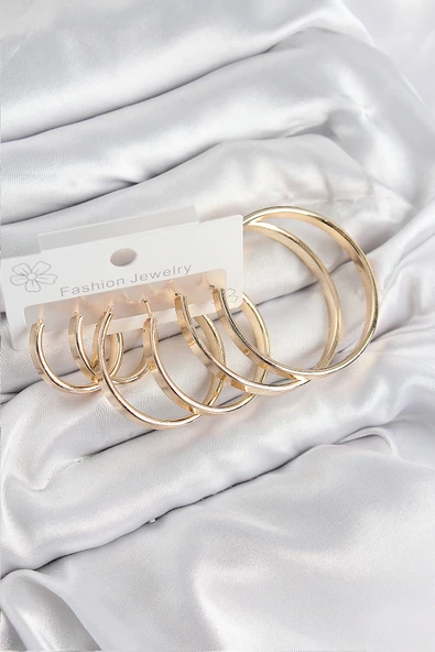 Pirinç Halka Model Gold Renk Kadın Set Küpe - TJ-BKP11055 ürün görseli 1