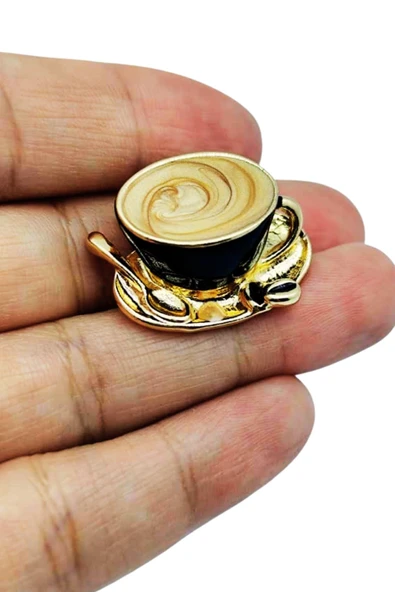 Kahve Fincanı Broş - Retro Tasarım Latte Cup Brooch | Kahveseverlere Hediye Aksesuar ürün görseli 1