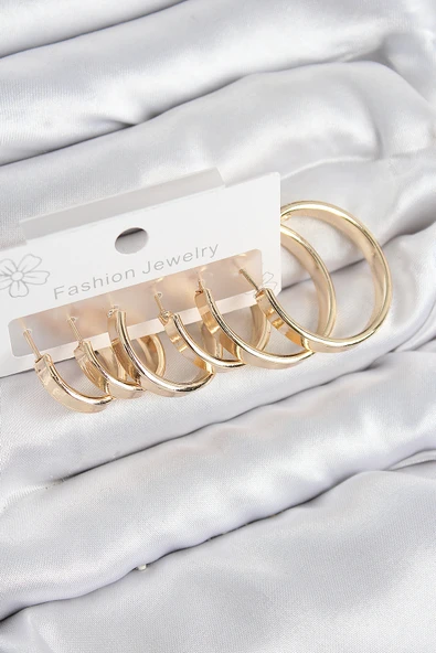 Pirinç Halka Model Gold Renk Kadın Set Küpe - TJ-BKP11049 ürün görseli 1