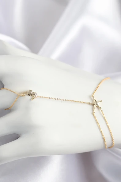 Pirinç Zirkon Taşlı Deniz Atı Ve Yıldız Model Gold Renk Şahmeran - TJ-SN713 ürün görseli 1