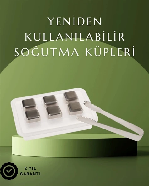 Paslanmaz Çelikten Üretilmiş Metal Buz Küpü Seti ve Buz Klipsi P125104S9332 ürün görseli 1