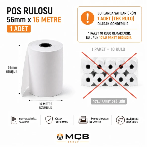 Umur 56x16 Termal Pos Kağıdı Rulosu Tekli Rulo - Tüm Pos Cihazlara Uyumlu ürün görseli 1