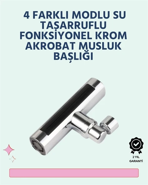 Krom Kaplamalı Çok Fonksiyonlu Musluk Başlığı | Paslanmaz Malzeme P125154S434 ürün görseli 1
