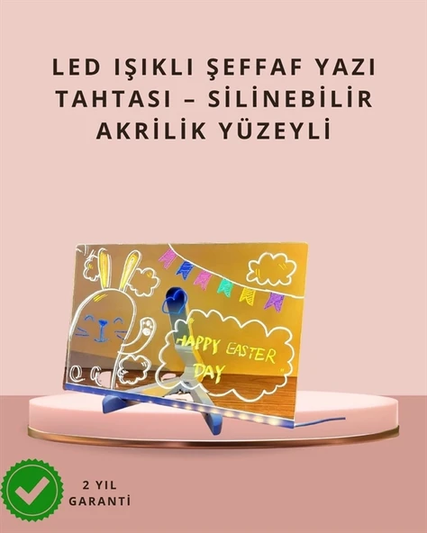 LED Işıklı Şeffaf Yazı Tahtası – Neon Etkili Akrilik Pano, Silinebilir, 7 Renkli Kalemli, 30x20 cm P125069S7252 ürün görseli 1