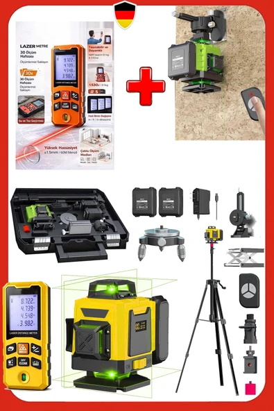 Deko 4D 16 Çizgi Yeşil Lazer Hizalama Terazili Tripot Seti + 50Mt Otomatik Hizalama Set ürün görseli 1