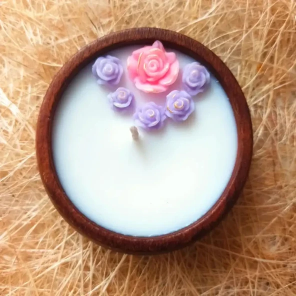 Gül Motifli Doğal Soya Mumu - Resim 3