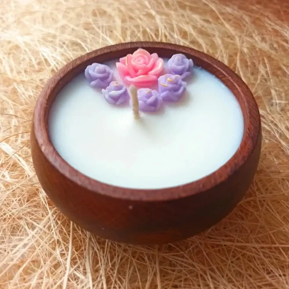 Gül Motifli Doğal Soya Mumu - Resim 2