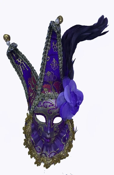Çıngıraklı Dekoratif Tüylü Seramik Maske Mor Renk ürün görseli 1