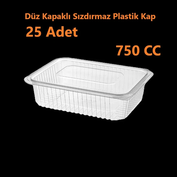 Sızdırmaz Düz Kapaklı Şeffaf Plastik Kap, 750 cc kapasiteli, 25 Adet, Gıda Saklama ve Servis Kabı ürün görseli 1