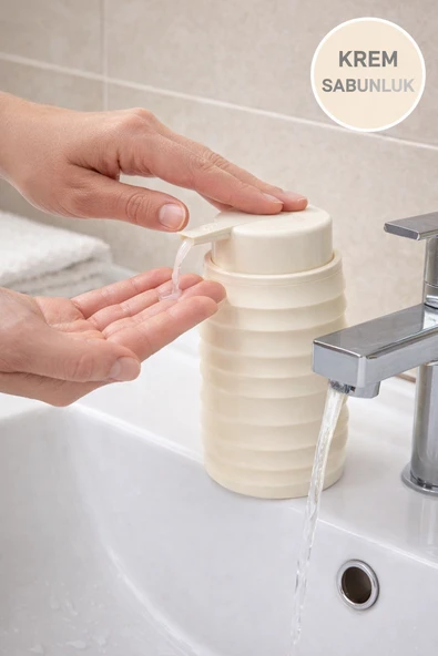 Krem Plastik Sıvı Sabunluk | Pompalı El Sabunu & Bulaşık Deterjan Dispenseri ürün görseli 1