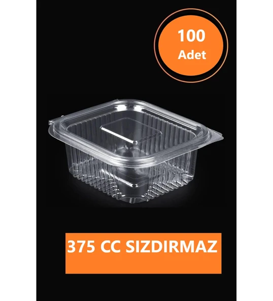 Sızdırmaz Düz Kapaklı Şeffaf Plastik Kap, 375 cc kapasiteli, 100 Adet, Gıda Saklama ve Servis Kabı ürün görseli 1