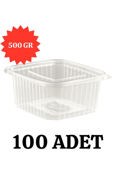 Sızdırmaz Düz Kapaklı Şeffaf Plastik Kap, 500 cc kapasiteli, 100 Adet, Gıda Saklama ve Servis Kabı ürün görseli 1