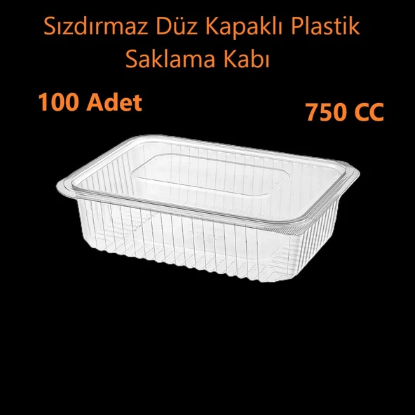 Sızdırmaz Düz Kapaklı Şeffaf Plastik Kap, 750 cc kapasiteli, 100 Adet, Gıda Saklama ve Servis Kabı ürün görseli 1