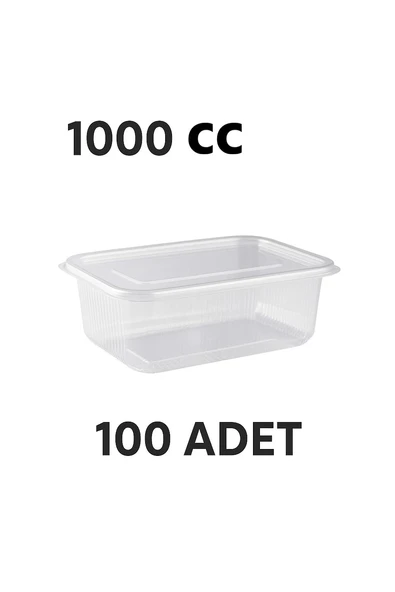 Sızdırmaz Düz Kapaklı Şeffaf Plastik Kap, 1000 cc kapasiteli, 100 Adet, Gıda Saklama ve Servis Kabı ürün görseli 1