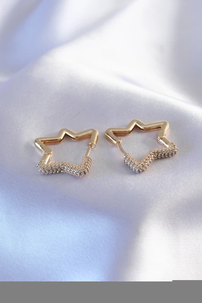 Gold Renk Zirkon Taşlı Yıldız Model Kadın Küpe - TJ-BKP7236 ürün görseli 1