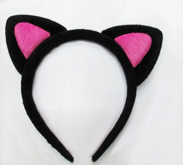 Sevimli Kedi Kulak Pofuduk Kedi Taç Siyah İçi Şeker Pembe Renk 17x15 cm ürün görseli 1