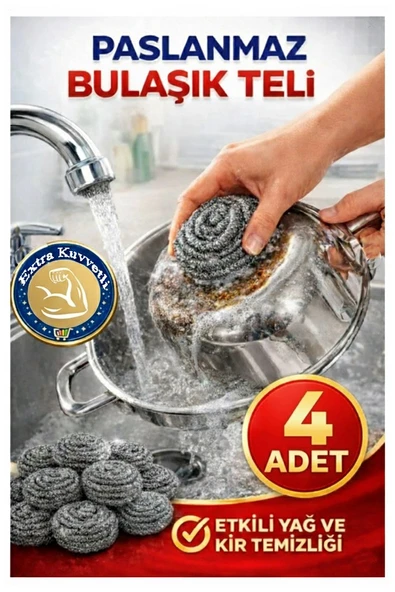 Bulaşık Teli Ovma Teli 4 Adet Pratik Ekonomik Toptel Sürtme Teli Lavabo Mutfak Banyo Temizlik Teli Sert Yüzey İçin ürün görseli 1
