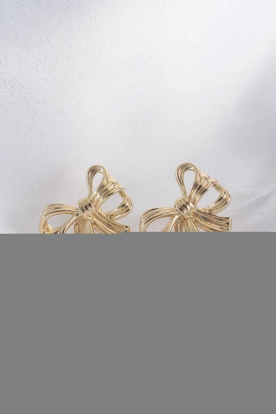 Pirinç Gold Renk Fiyonk Küpe - TJ-BKP8944 ürün görseli 1