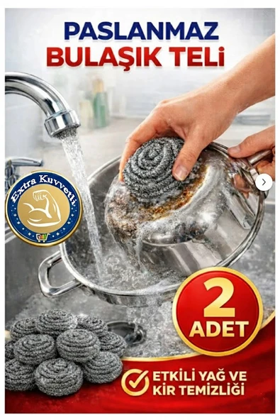 Bulaşık Teli Ovma Teli 2 Adet Pratik Ekonomik Toptel Sürtme Teli Lavabo Mutfak Banyo Temizlik Teli Sert Yüzey İçin ürün görseli 1