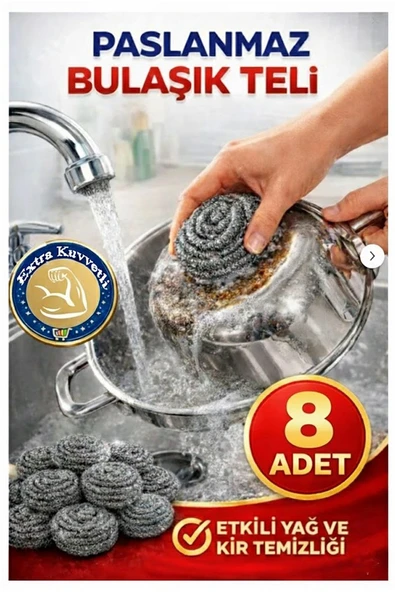 Bulaşık Teli Ovma Teli 8 Adet Pratik Ekonomik Toptel Sürtme Teli Lavabo Mutfak Banyo Temizlik Teli Sert Yüzey İçin ürün görseli 1