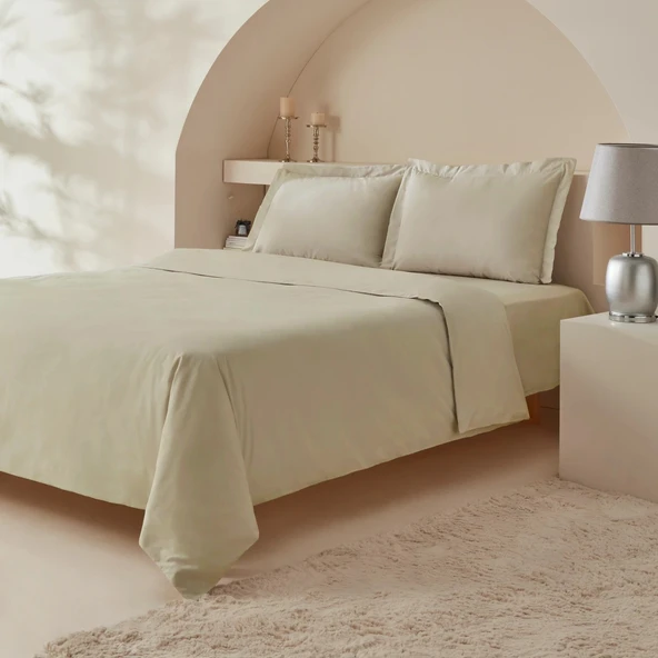 Komfort Home White Collection 120 Tel %100 Pamuk Percale Çift Kişilik Nevresim Takımı Bej ürün görseli 1