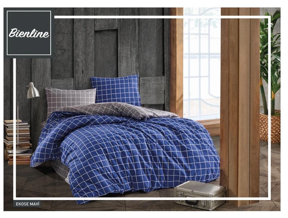 Komfort Home Tek Kişilik Ranforce Nevresim Takımı  / Ekose Mavi ürün görseli 1
