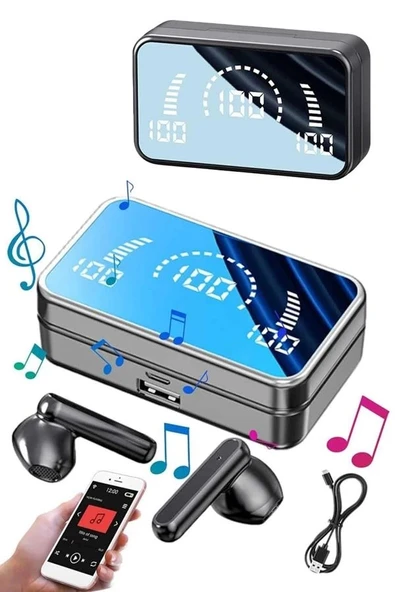 Yeni Nesil Kablosuz Kulaklık Aynalı Powerbank Özellikli Bluetooth Bağlantılı Dijital Göstergeli ürün görseli 1