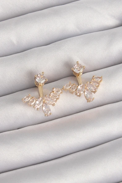 Pirinç Gold Renk Zirkon Taşlı V Model Küpe - TJ-BKP9291 ürün görseli 1