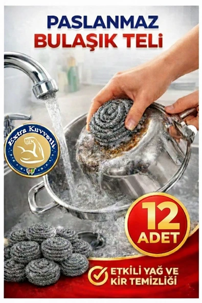 Bulaşık Teli Ovma Teli 12 Adet Pratik Ekonomik Toptel Sürtme Teli Lavabo Mutfak Banyo Temizlik Teli Sert Yüzey İçin ürün görseli 1