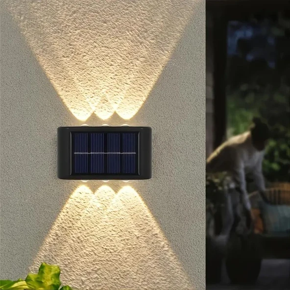 6 Ledli Solar Duvar Lamba Dekorasyon Aydınlatma Aplik Güneş Enerji Gün Işığı 2 Li Set ürün görseli 1