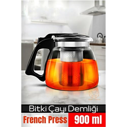 Süzgeçli French Press Cam Demlik 900 Ml Bitki Çayı Demliği ürün görseli 1