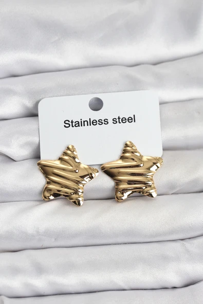 316L Çelik Gold Renk Yıldız Model Kadın Küpe - TJ-BKP11507 ürün görseli 1