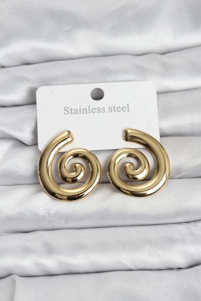 316L Çelik Gold Renk Sarmal Modelli Kadın Küpe - TJ-BKP11508 ürün görseli 1
