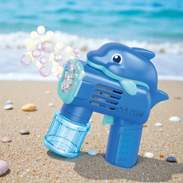 VIP YÜKSEK KALİTE IŞIKLI MAVİ SEVİMLİ YUNUS KÖPÜK TABANCASI DOLPHIN BUBBLES GUN BALONCUK TABANCASI ürün görseli 1