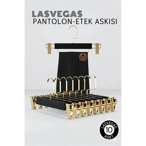 LasVegas  Siyah Ahşap Pantolon ve Etek Askı Seti 10'lu Set, Lüks Amerikan Kancalı ürün görseli 1