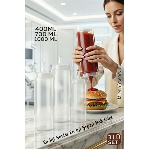 3'lü Sos Şişesi, Ketçap Mayonez Hardal ve Zeytinyağı Şişesi 400 ml,700 ml, 1000 ml Set ürün görseli 1