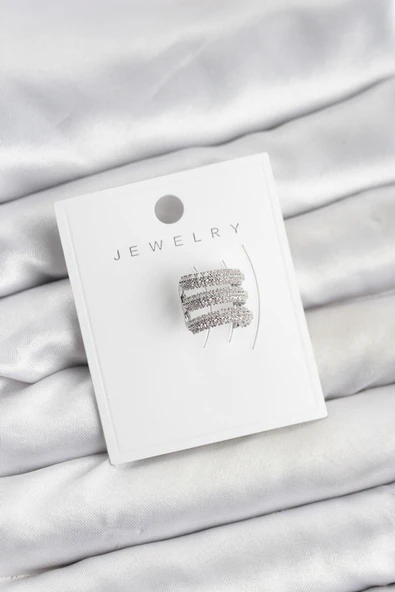 Pirinç Gümüş Renk Zirkon Taşlı Earcuff Kıkırdak Küpe - TJ-BKP11624 ürün görseli 1