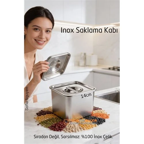 Premium Inox Saklama Kabı - Hava Sızdırmaz Mutfak Düzenleyici 14x11 cm 304 Paslanmaz Çelik ürün görseli 1