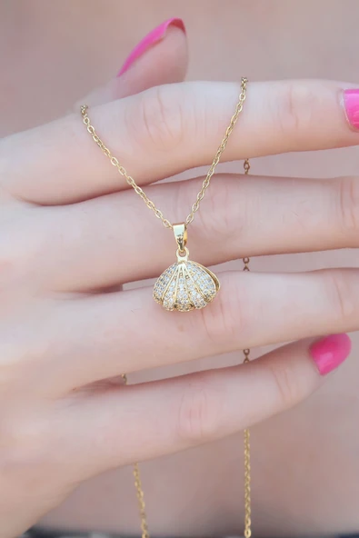 316L Çelik Gold Renk Açılır Midye Model Kadın Kolye - TJ-BKO7390 ürün görseli 1