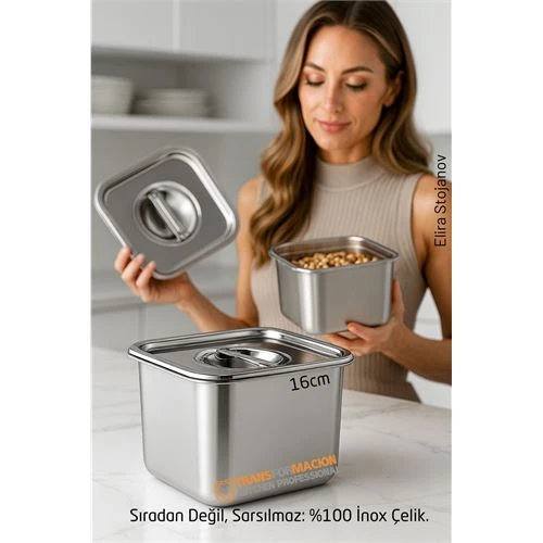 Premium Inox Saklama Kabı - Hava Sızdırmaz Mutfak Düzenleyici 16x12 cm 304 Paslanmaz Çelik ürün görseli 1