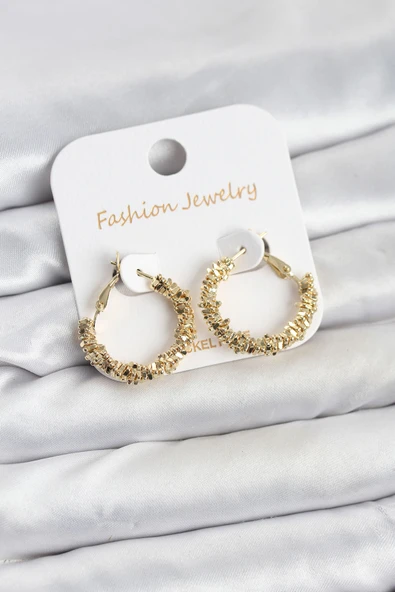 Pirinç Gold Renk Küçük Tırtıklı Halka Model Kadın Küpe - TJ-BKP11605 ürün görseli 1
