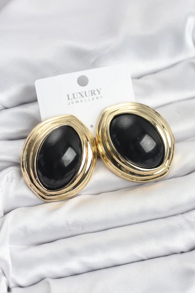 Pirinç Siyah Badem Model Vintage Gold Kadın Küpe - TJ-BKP11593 ürün görseli 1
