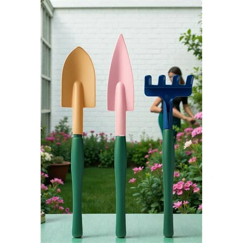 Premium 3’lü Hobi Bahçe Seti – Renkli Metal El Küreği ve Tırmık Takımı – Garden Pro Edition ürün görseli 1