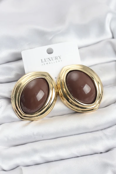 Pirinç Kahverengi Badem Model Vintage Gold Kadın Küpe - TJ-BKP11590 ürün görseli 1