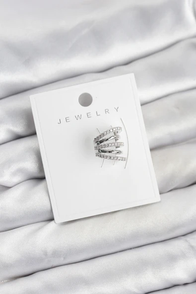 Gümüş Renk Pirinç Zirkon Taşlı Kıkırdak Earcuff Küpe - TJ-BKP11620 ürün görseli 1