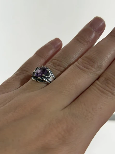 Ametist Taşlı 925 Ayar Gümüş Yüzük 7,95 Gram ürün görseli 1
