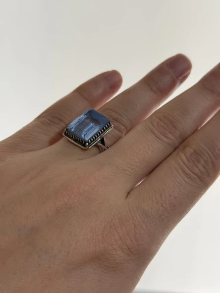 Mavi Topaz Taşlı 925 Ayar Gümüş Yüzük 11,40 Gram ürün görseli 1