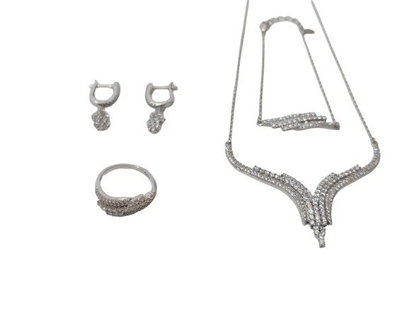 Zirkon Taşlı 925 Ayar Gümüş Rodyumlu Takı Seti 20-25 Gram (034) ürün görseli 1