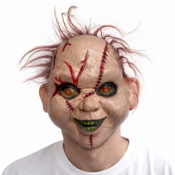 Saçlı Chucky Korku Maskesi – Gerçekçi Dikişli ve Detaylı Maske ürün görseli 1