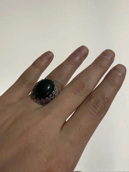 Yeşil Akik Taşlı 925 Ayar Gümüş Yüzük 16,80 Gram ürün görseli 1